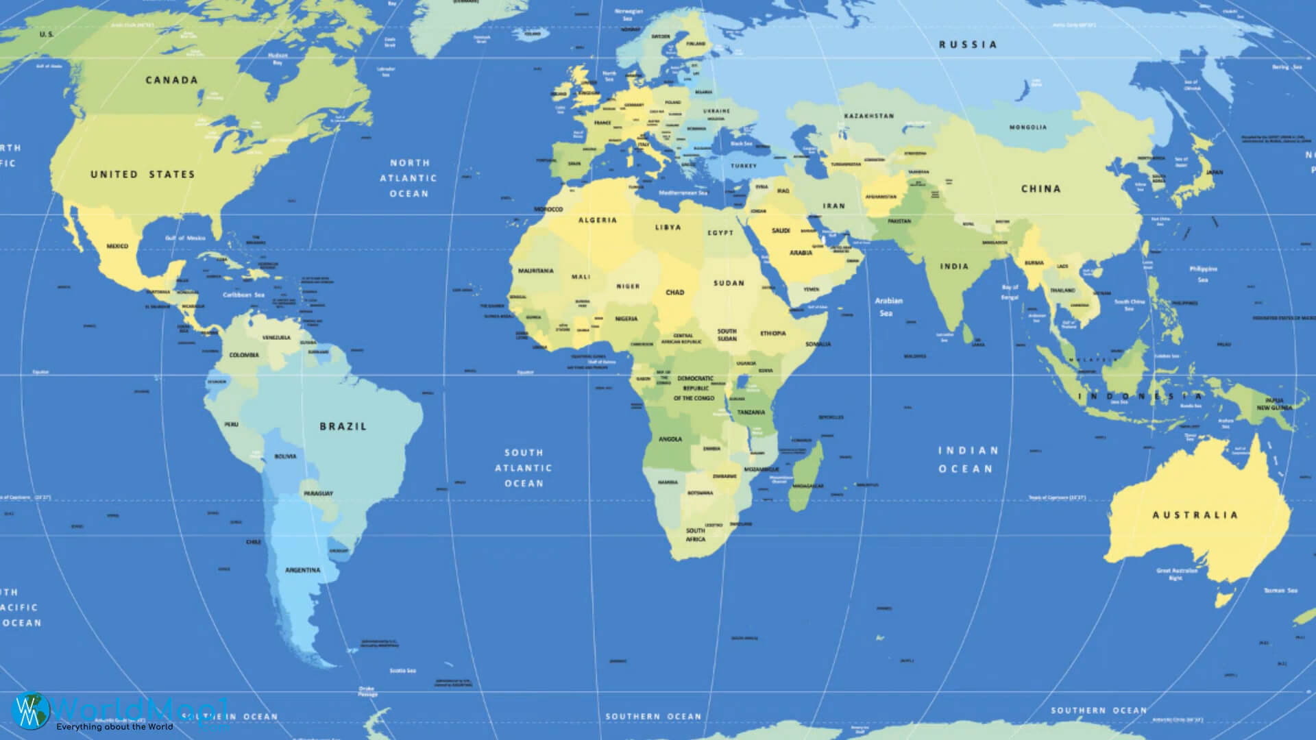 Antarctica and World Countries Map